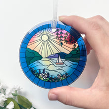 Load image into Gallery viewer, Sailboat on the Lake Stained Glass Suncatcher