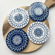 Load image into Gallery viewer, Winter Blue Mandala Ceramic Coasters (Set of 4)