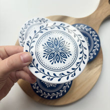 Load image into Gallery viewer, Winter Blue Mandala Ceramic Coasters (Set of 4)