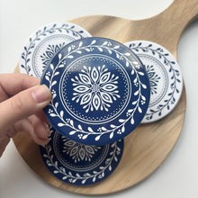 Load image into Gallery viewer, Winter Blue Mandala Ceramic Coasters (Set of 4)
