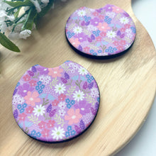 Load image into Gallery viewer, Lilac Ditsy Car Coasters (Set of 2)