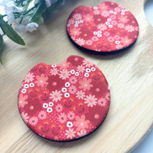 Load image into Gallery viewer, Pink and Peach Floral Car Coasters (Set of 2)