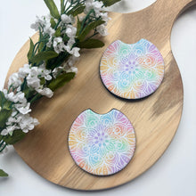 Load image into Gallery viewer, Rainbow Mandala Car Coasters (Set of 2)