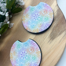 Load image into Gallery viewer, Rainbow Mandala Car Coasters (Set of 2)