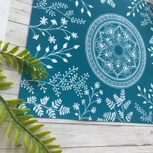 Load image into Gallery viewer, Blue Ferns and Flowers Mandala