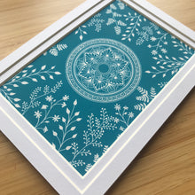 Load image into Gallery viewer, Blue Ferns and Flowers Mandala