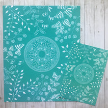 Load image into Gallery viewer, Aqua Bell Flowers and Ferns Mandala