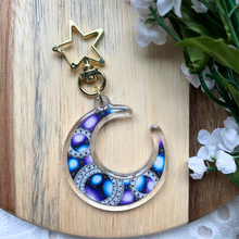 Load image into Gallery viewer, Double-Sided Sparkly Galaxy Moon Keychain
