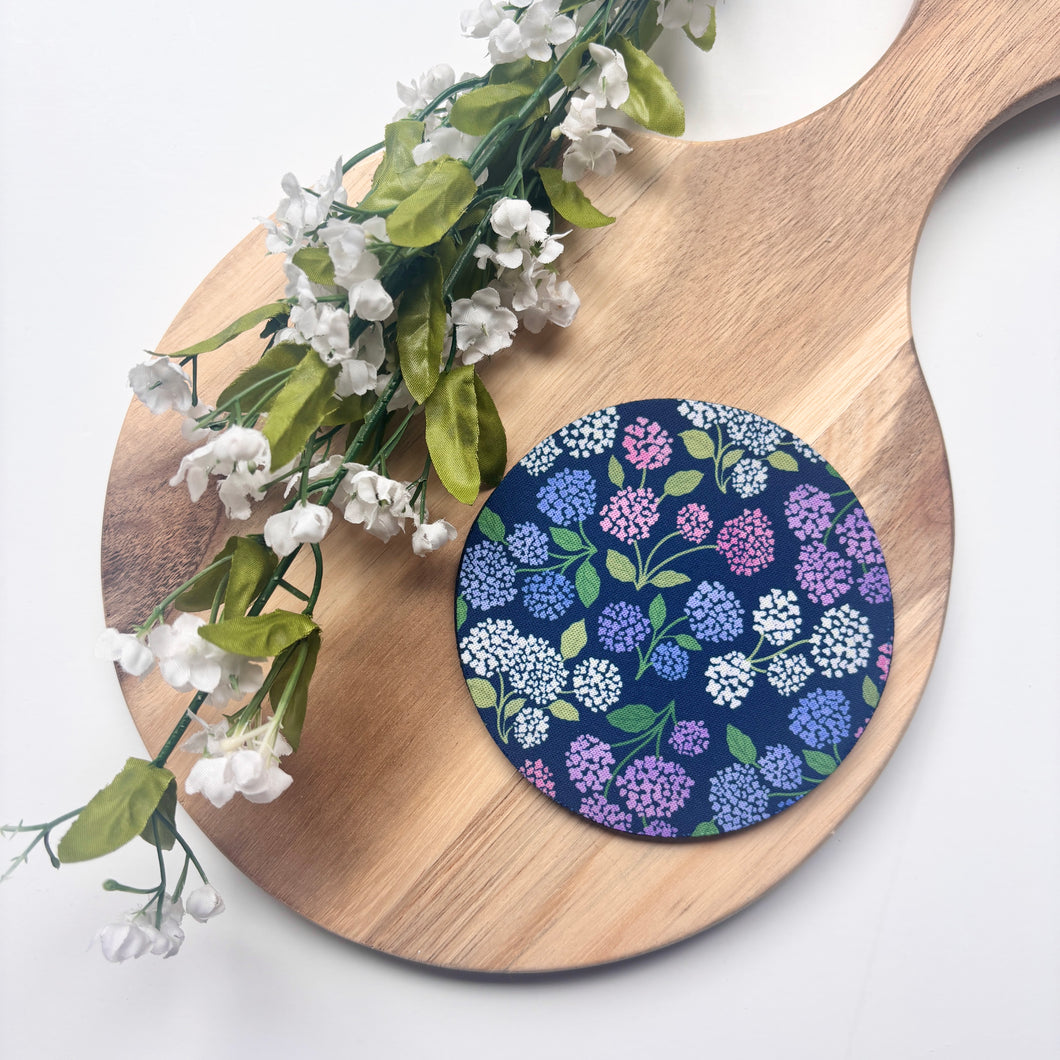 Midnight Hydrangea Garden Fabric Coaster