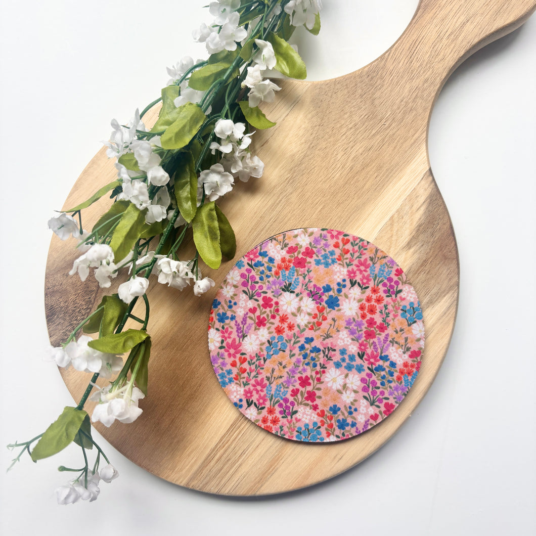 Pink Ditsy Floral Fabric Coaster