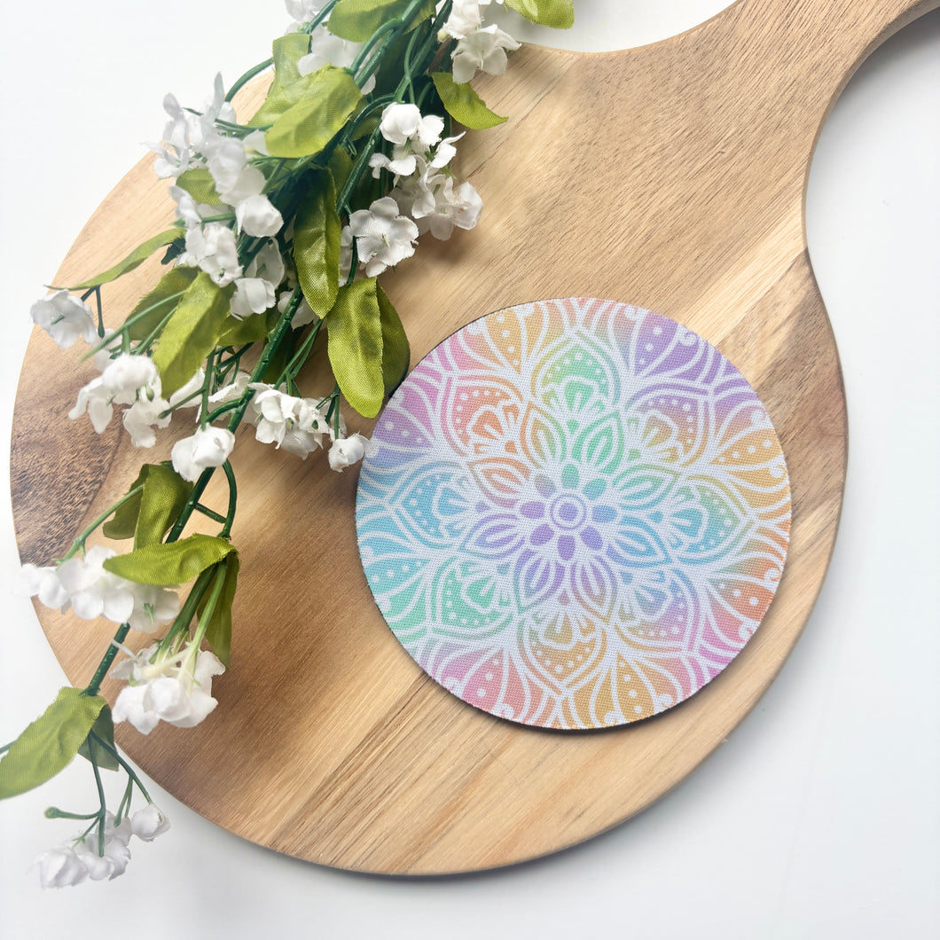 Rainbow Mandala Fabric Coaster