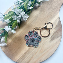 Load image into Gallery viewer, Double-Sided Rainbow Mandala Pawprint Keychain
