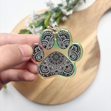 Load image into Gallery viewer, Double-Sided Rainbow Mandala Pawprint Keychain
