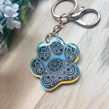 Load image into Gallery viewer, Double-Sided Rainbow Mandala Pawprint Keychain
