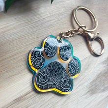 Load image into Gallery viewer, Double-Sided Rainbow Mandala Pawprint Keychain
