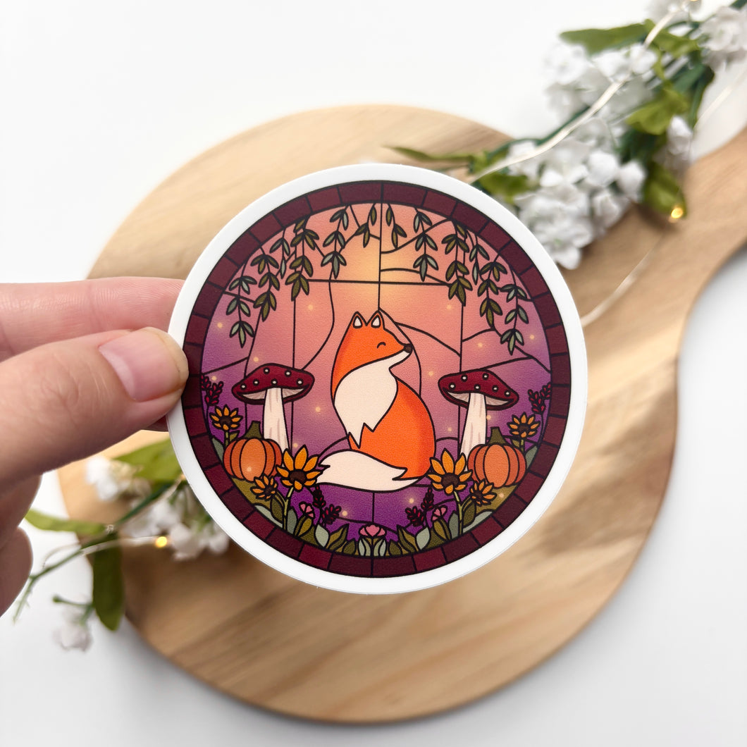 Fox in a Pumpkin Patch Stained Glass Sticker