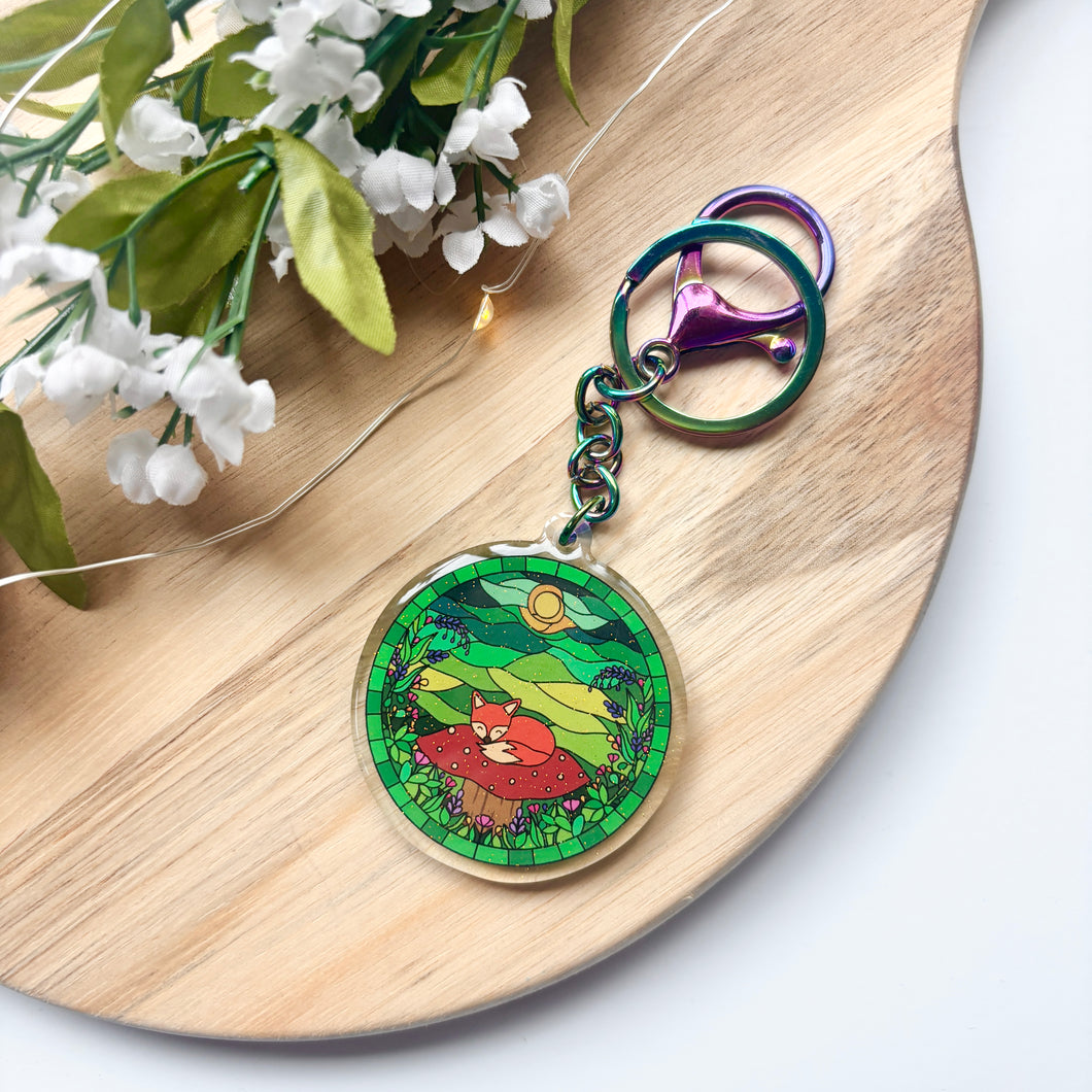 Double-Sided Sparkly Stained Glass Fox  Keychain