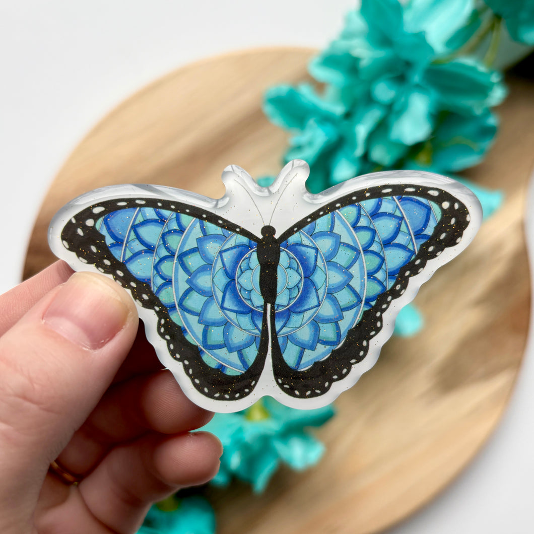 Sparkly Blue Morpho Butterfly Fridge Magnet