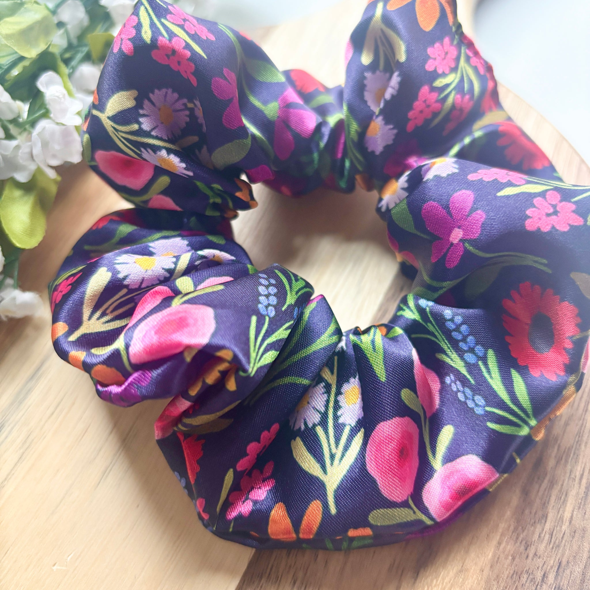 Autumn Bouquet Satin Scrunchie – Art by EAC