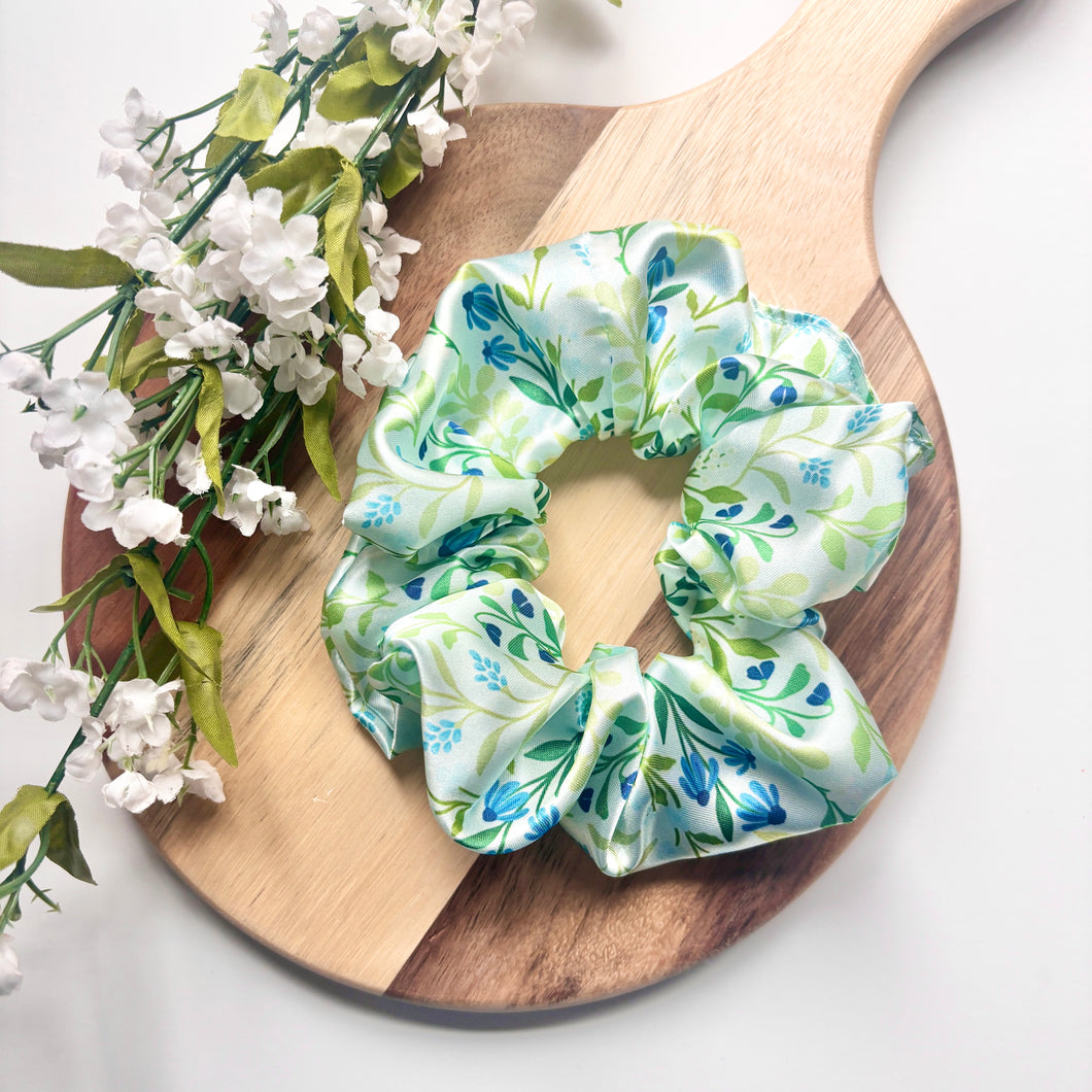 Aqua Meadows Satin Scrunchie
