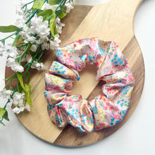 Load image into Gallery viewer, Pink Ditsy Floral Satin Scrunchie

