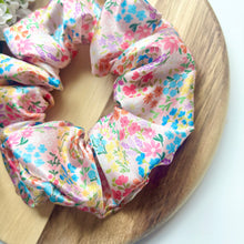 Load image into Gallery viewer, Pink Ditsy Floral Satin Scrunchie
