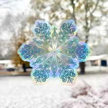 Load image into Gallery viewer, Aqua Blue Snowflake Suncatcher Decal
