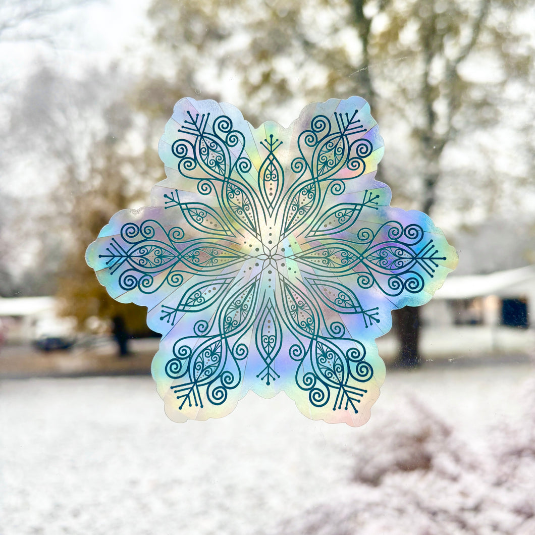 Aqua Blue Snowflake Suncatcher Decal
