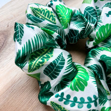 Load image into Gallery viewer, Tropical Leaves Satin Scrunchie
