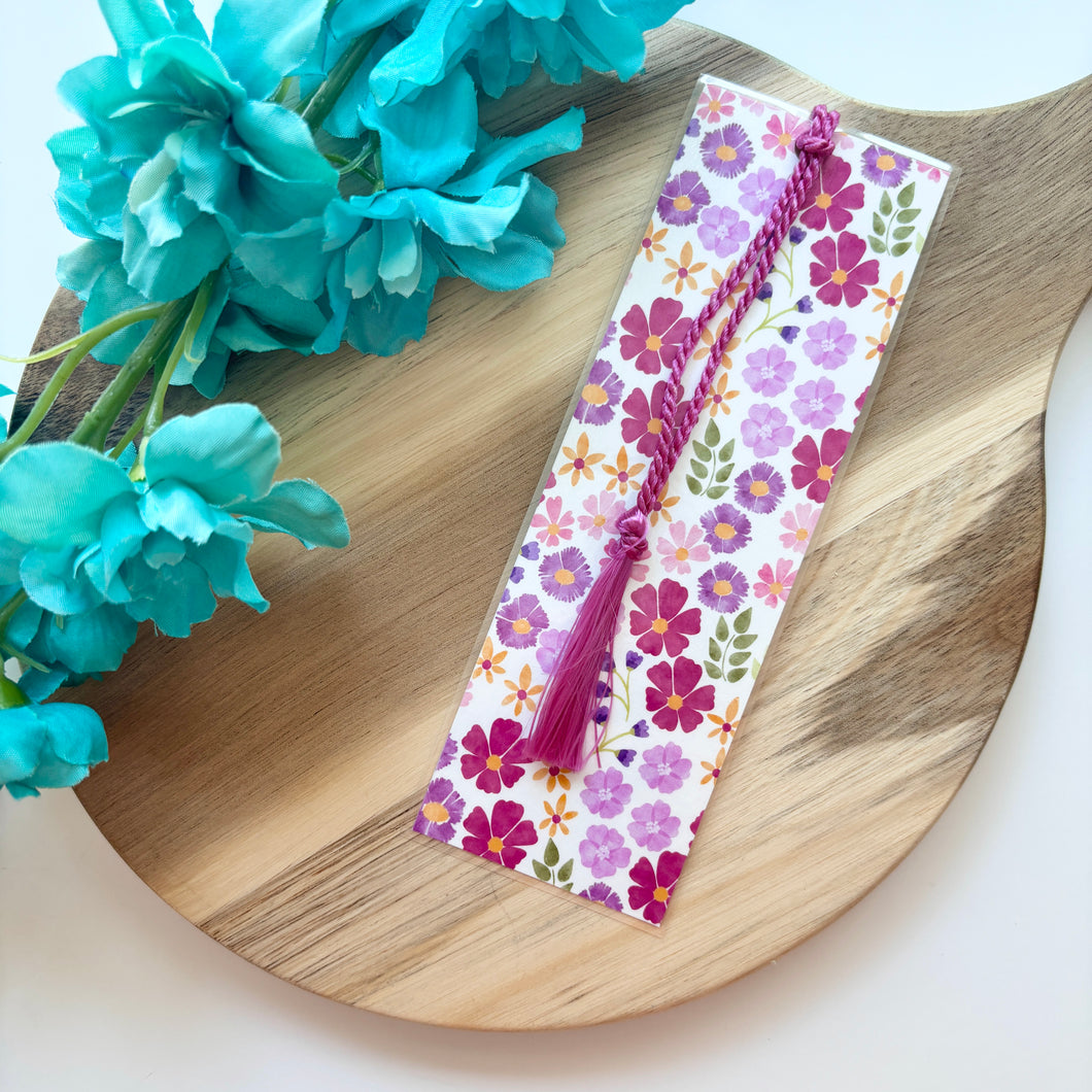 Pink and Purple Wildflower Bookmark with Tassel