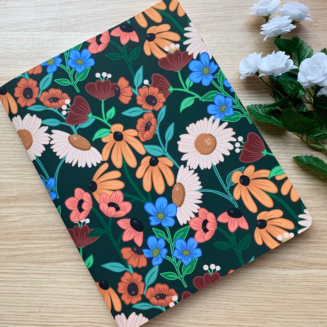 Green Floral Unlined Notebook