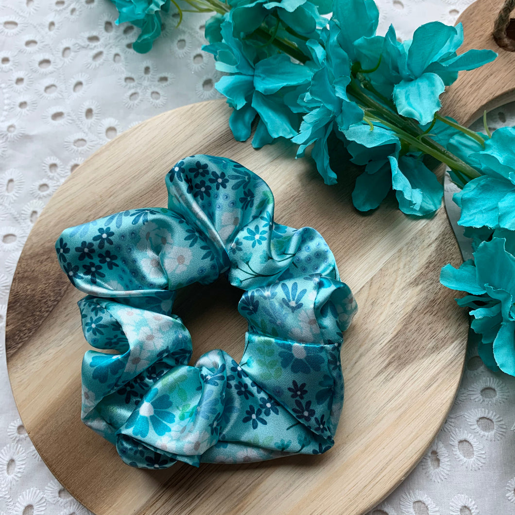 Baby Blue Floral Scrunchie