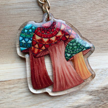 Load image into Gallery viewer, Double-Sided Sparkly Mushrooms Keychain
