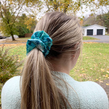 Load image into Gallery viewer, Baby Blue Floral Satin Scrunchie

