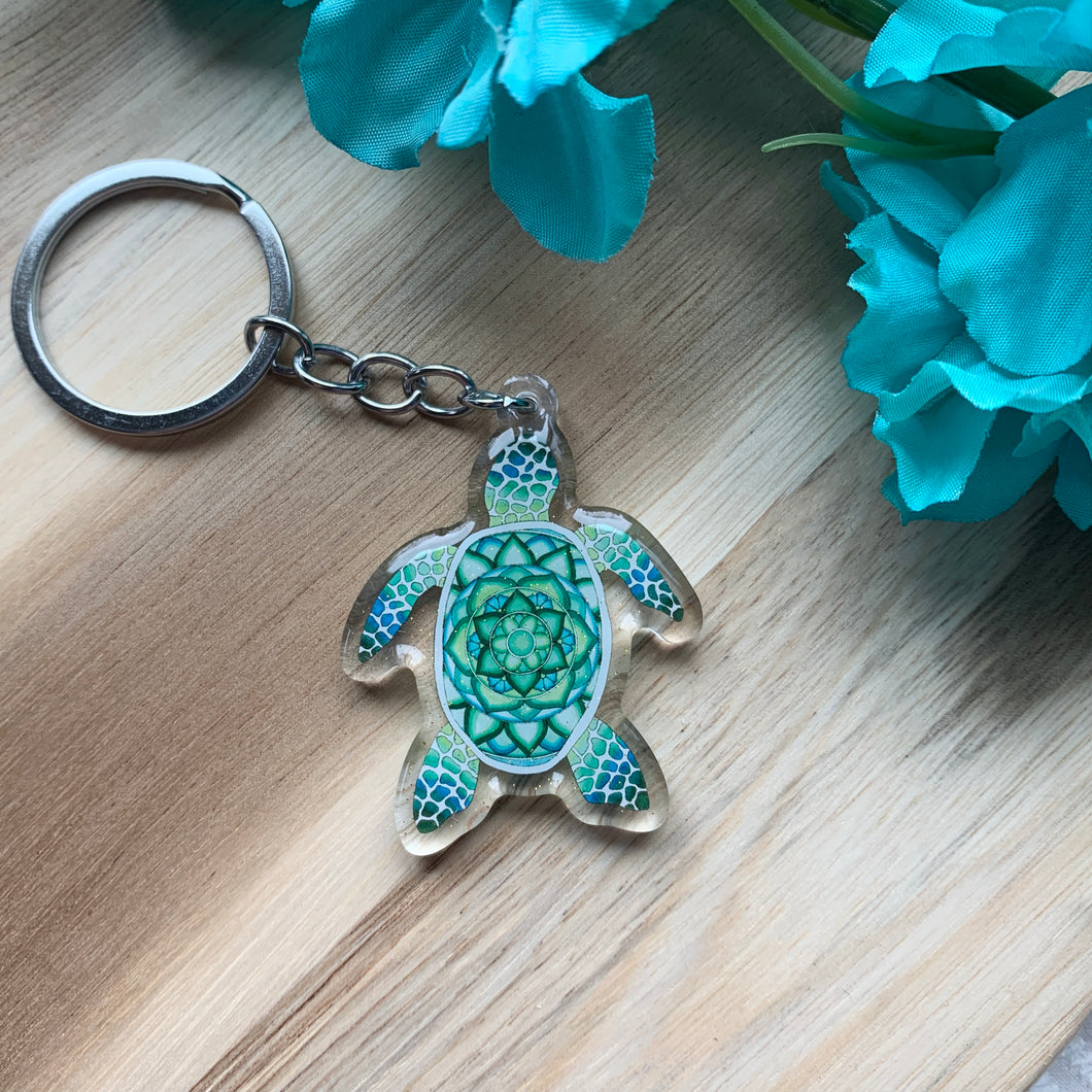 Double-Sided Sparkly Sea Turtle Keychain