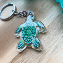 Load image into Gallery viewer, Double-Sided Sparkly Sea Turtle Keychain
