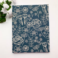 Load image into Gallery viewer, 8.5x11 Navy Blue Floral Unlined Notebook
