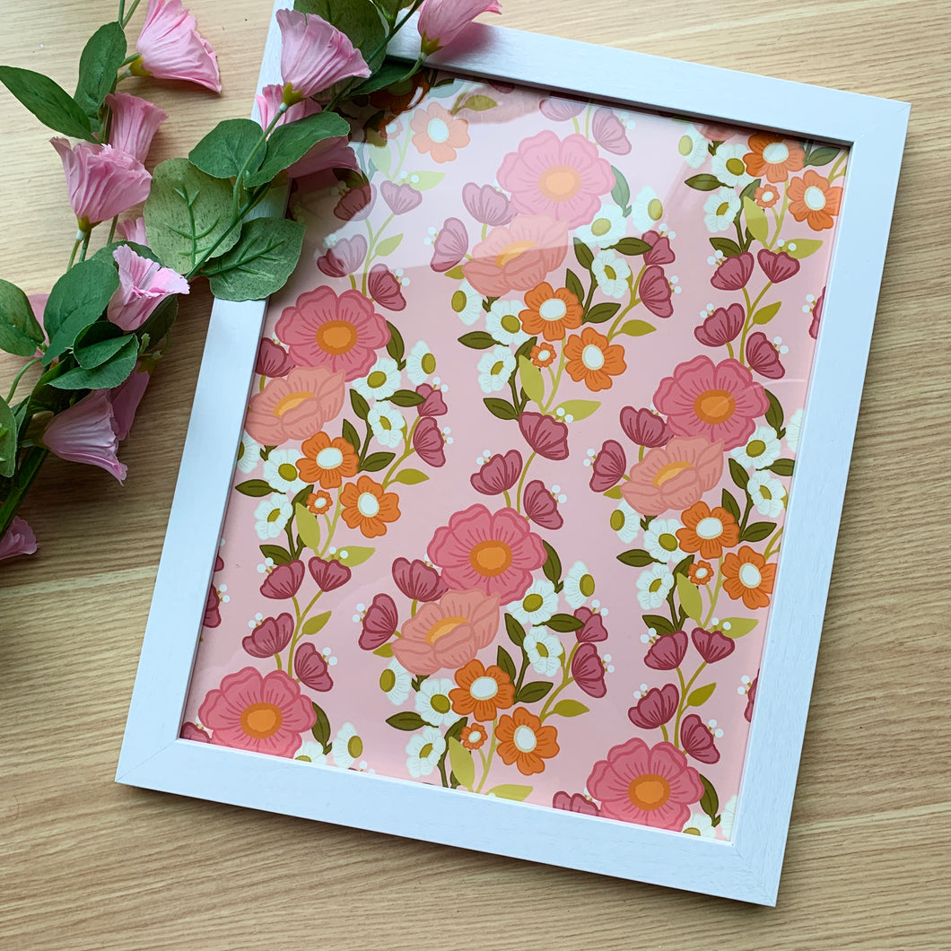 11x14 Peach Diamond Floral Print