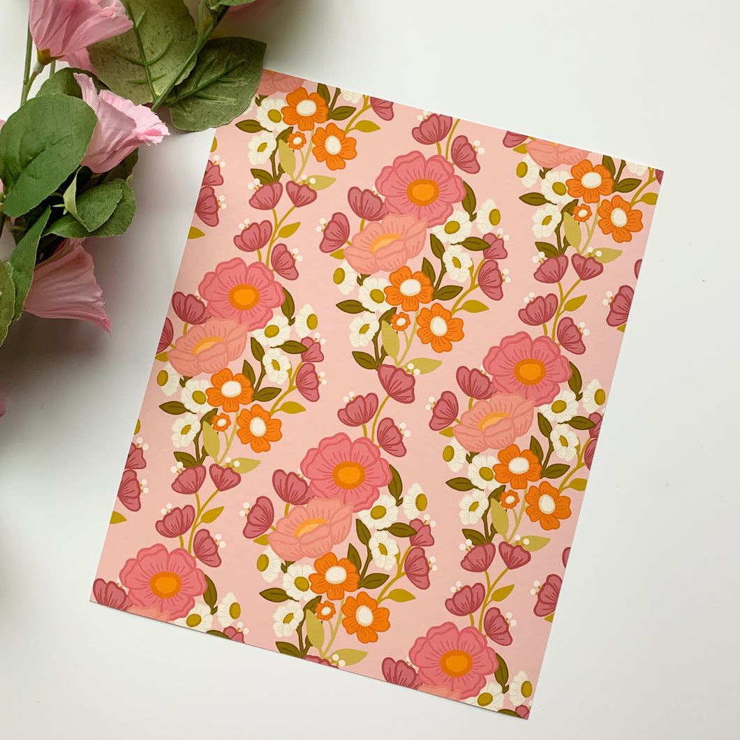 8x10 Peach Diamond Floral Print