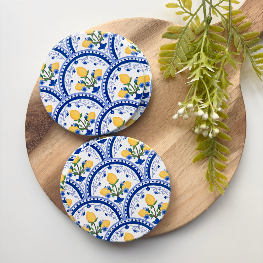 Mediterranean Lemon Ceramic Coasters (Set of 4)