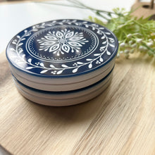 Load image into Gallery viewer, Winter Blue Mandala Ceramic Coasters (Set of 4)
