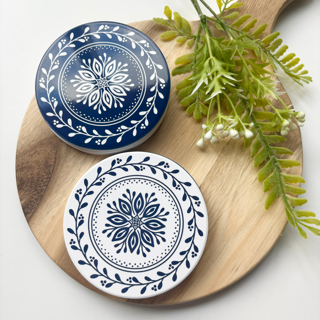 Winter Blue Mandala Ceramic Coasters (Set of 4)