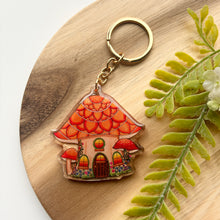 Load image into Gallery viewer, Double-Sided Sparkly Fairy Mushroom House Keychain
