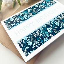 Load image into Gallery viewer, Dark Blue Butterfly Garden Happy Birthday Card
