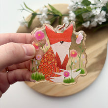 Load image into Gallery viewer, Oopsy Double-Sided Sparkly Spring Fox Keychain
