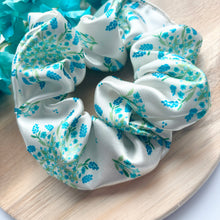 Load image into Gallery viewer, Blue Blooms Satin Scrunchie
