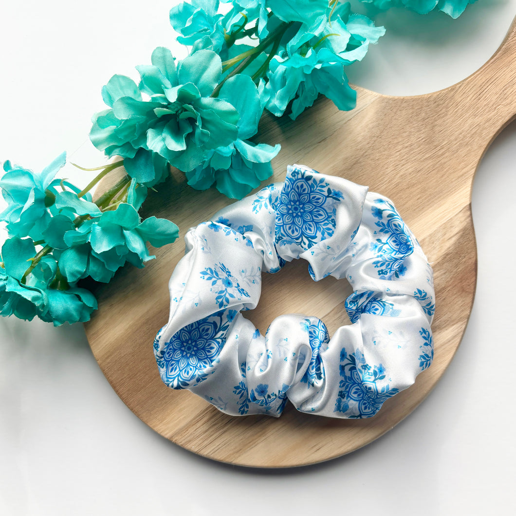 Blue Mandala Satin Scrunchie