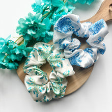 Load image into Gallery viewer, Blue Blooms Satin Scrunchie
