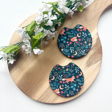 Load image into Gallery viewer, Midnight Fox and Flora Car Coasters (Set of 2)
