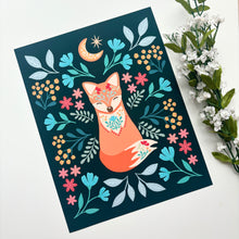 Load image into Gallery viewer, 8.5x11 Midnight Fox and Flora Garden Print
